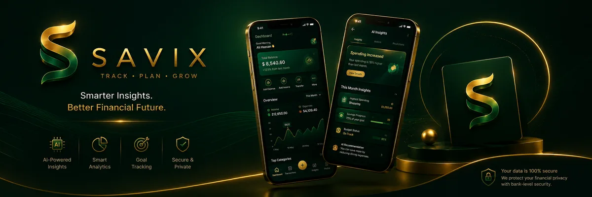 Savix AI Finance App — built by Zain Ul Abideen Savix AI Finance App showcase — React Native mobile app by Zain Ul Abideen